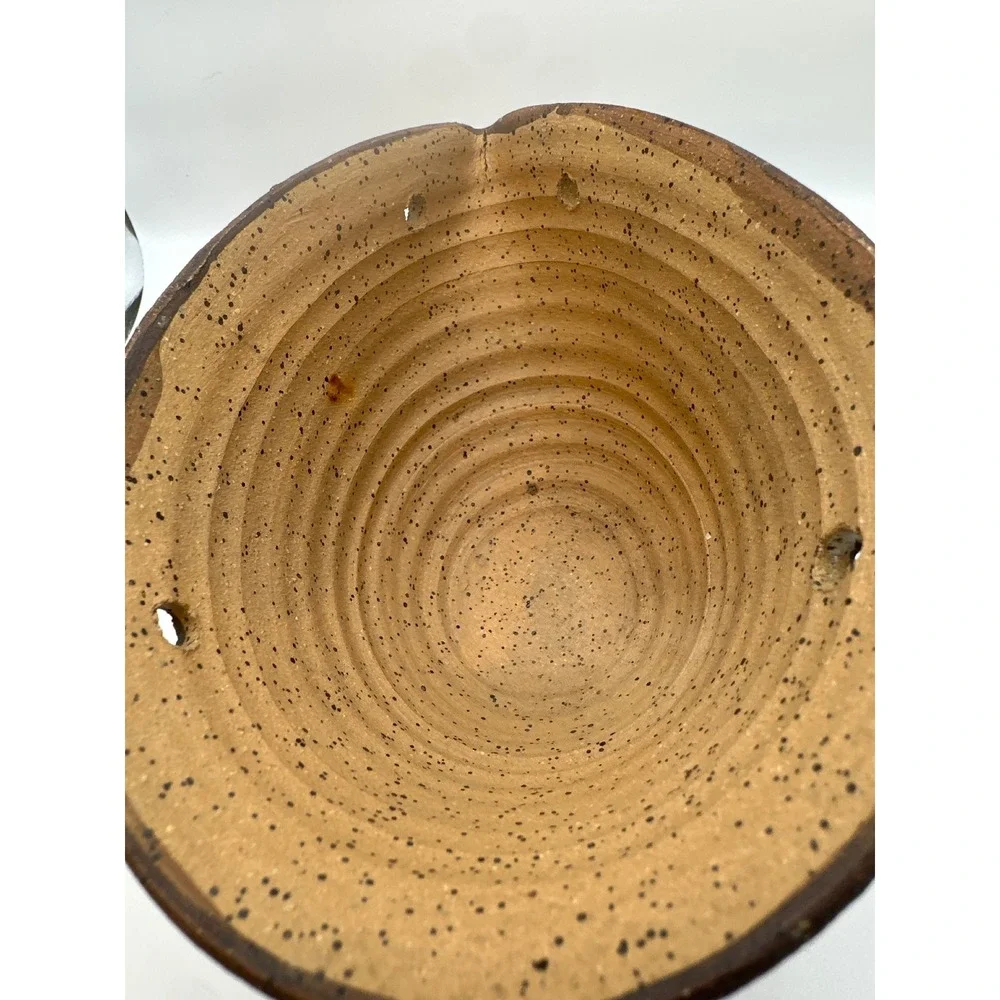 Vintage 1980s Studio Pottery Bird Hanging Vase holes hanging Brown Blue Glaze